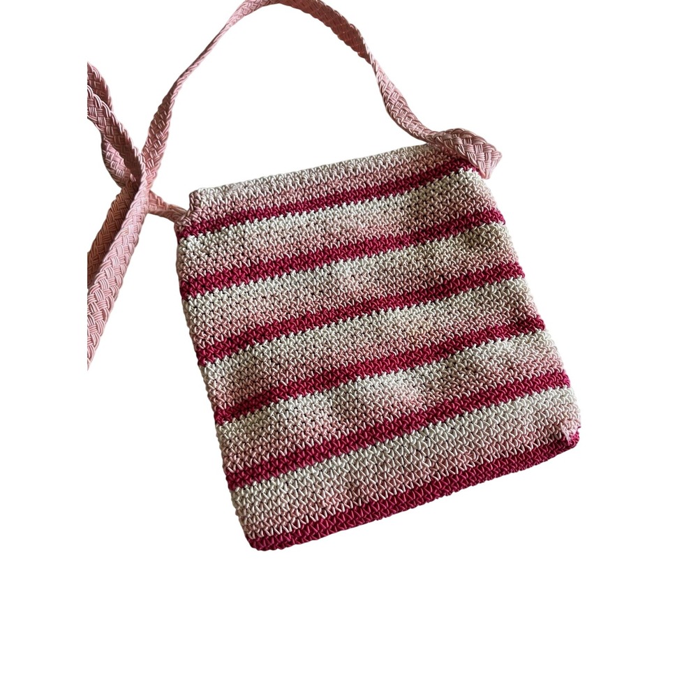 Xhilaration Pink White Striped Crochet Crossbody Bag Small Purse